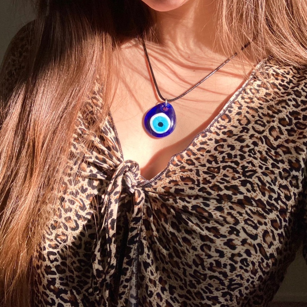 Large glass nazar Evil Eye black string Necklace choker
